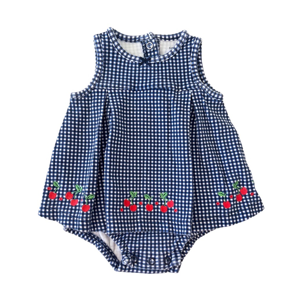 Carter's Navy and White Gingham Cherry Embroidered Baby Dress | Girl 3 Months